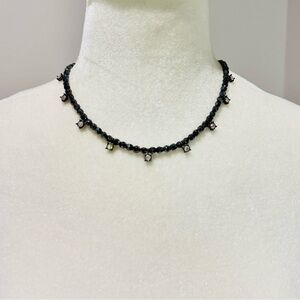 Hematite and AB Crystal Beaded Necklace gray beads aurora borealis